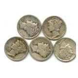(5) Mercury Silver Dimes