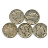 (5) Mercury Silver Dimes