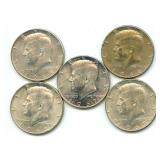 Lot of 5 Kennedy 40% Silver Half-Dollar Coins,