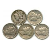 (5) Mercury Silver Dimes
