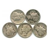 (5) Mercury Silver Dimes