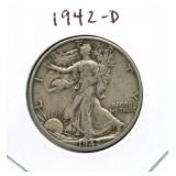 1942-D Walking Liberty Silver Half Dollar