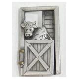 Vintage Hinged Pewter Brooch - Dutch Door with