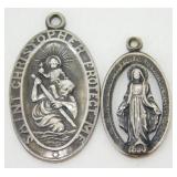 2 Sterling Silver Religious Medallions Pendants -