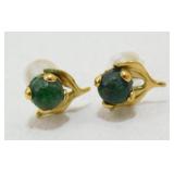 Vintage 14K Yellow Gold and Jade Pierced Earrings