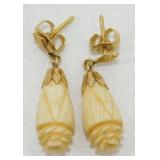 Vintage 14K Yellow Gold and Carved I Bone Pierced