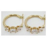 10K Yellow Gold and White Stone Pierced Earrings