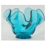 * Vintage Mid Century Teal Glass Handkerchief