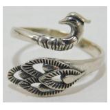 Vintage Sterling Silver Snake Bypass Ring - Size