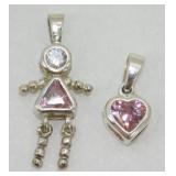 Sterling Silver Pendants (2) with Pink Stones -