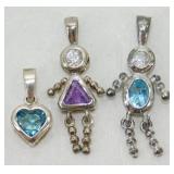 Three Sterling Silver Pendants with Stones - 5.85
