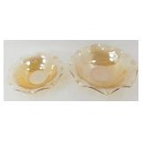 * 2 Ruffled Edge Floragold Louisa Carnival Glass
