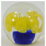 * Beautiful Glass Yellow Flower Paperweight