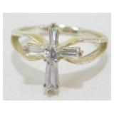 Sterling Silver and White Stone Cross Ring - 2.41