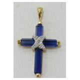10kt Gold Cross with Blue Gems
