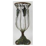 * Metal Oak Leaf Motif Glass Vase - Large, 14"