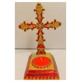 Vintage Cast Aluminum Cross & Candle