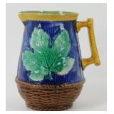 * Antique Majolica Jug - Green Leaf Design,