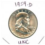 1959-D Franklin Uncirculated Silver Half Dollar