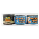 3 Vintage 1 lb Coffee Tins - Maxwell House &