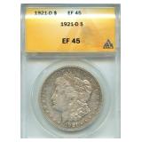 1921-D Morgan Silver Dollar - ANACS EF 45