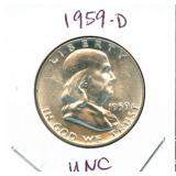 1959-D Franklin Uncirculated Silver Half Dollar