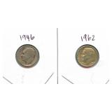 1946 & 1962 Roosevelt Silver Dimes