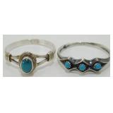 2 Sterling 925 Silver Rings - Turquoise Stones,
