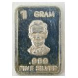 Silver Bar - Abe Lincoln, .999 Fine Silver, 1