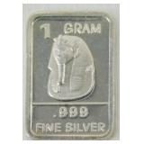Silver Bar - King Tut, .999 Fine Silver, 1 gram