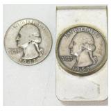 (2) 90% Silver Quarters - 1947-1959 Money Clip