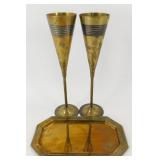 Brass Art Deco Style Champagne Flutes & Tray