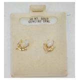 14K Yellow Gold and Opal Pierced Earrings - 0.58