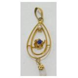 14K Yellow Gold, Pearl and Sapphire Lavalier