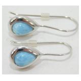 Sterling Silver and Larimar Pierced Earrings -