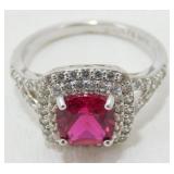 Sterling Silver Fashion Ring with Imitation Ruby