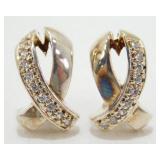 Sterling Silver and White Stone Pierced Earrings