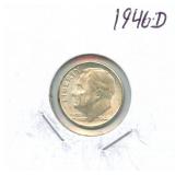 1946-D Roosevelt Silver Dime - First Year of
