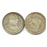 Group of 6 Mexican Silver One Peso Coins