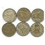 Group of 6 Mexican Silver One Peso Coins