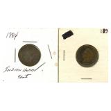 2 Indian Head Pennies - 1884 & 1889