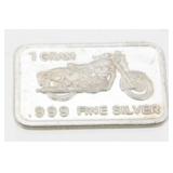 Silver Bar - Motorcycle, .999 Fine Silver, 1 gram