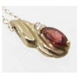10K Gold 18" Chain & 10K Gold Garnet Pendant