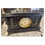 Vtg Black Mantle Clock w/ Gilt Accents