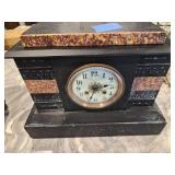 Vtg Black Slate & Marble Mantel Clock