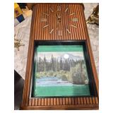 Vtg Wood Slatted Wall Clock Landscape Print