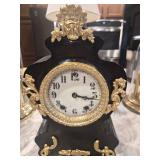 Vtg Cast iron Mantle Clock Gilt Accents