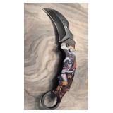 Folding Karambit Knife Skull Motif