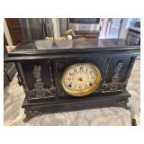 Vtg Black Mantle Clock w/ Gilt Accents