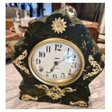 Ingraham Vtg Faux Marble Mantel Clock